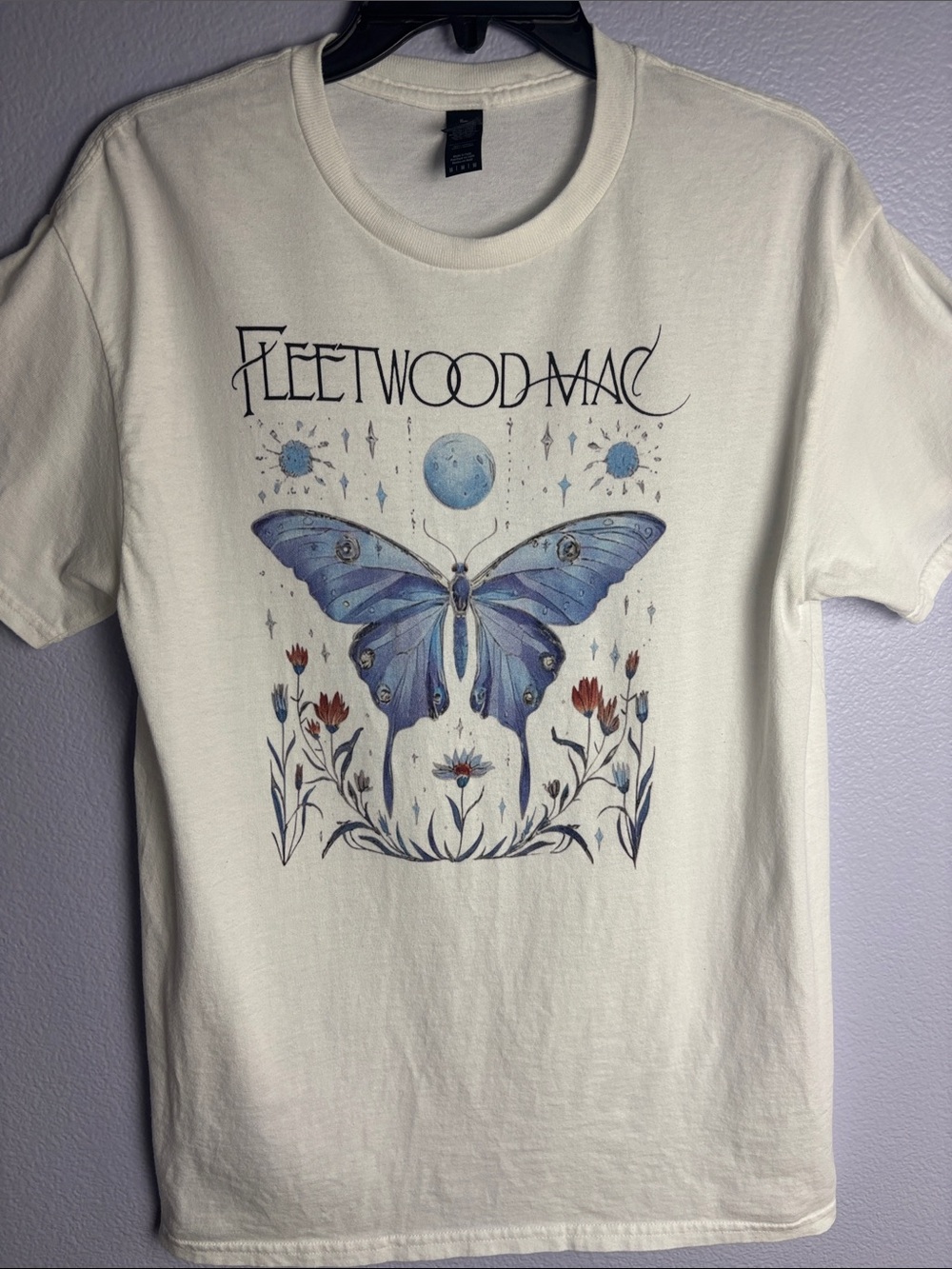 Gildan Cotton Epic Fleetwood Mac T-Shirt with Blue Butterfly Graphic
